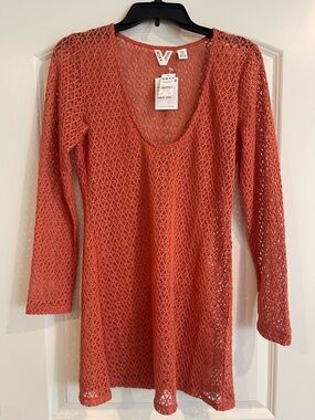 Roxy Orange Crochet Cover-Up